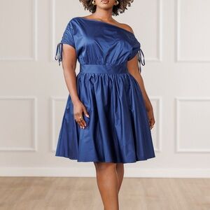 Chic One-Shoulder Navy Dress